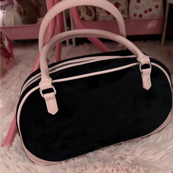 Paris Hilton Velour Satchel/Crossbody (Pink & Black) Women's Handbag - Picture 5 of 6